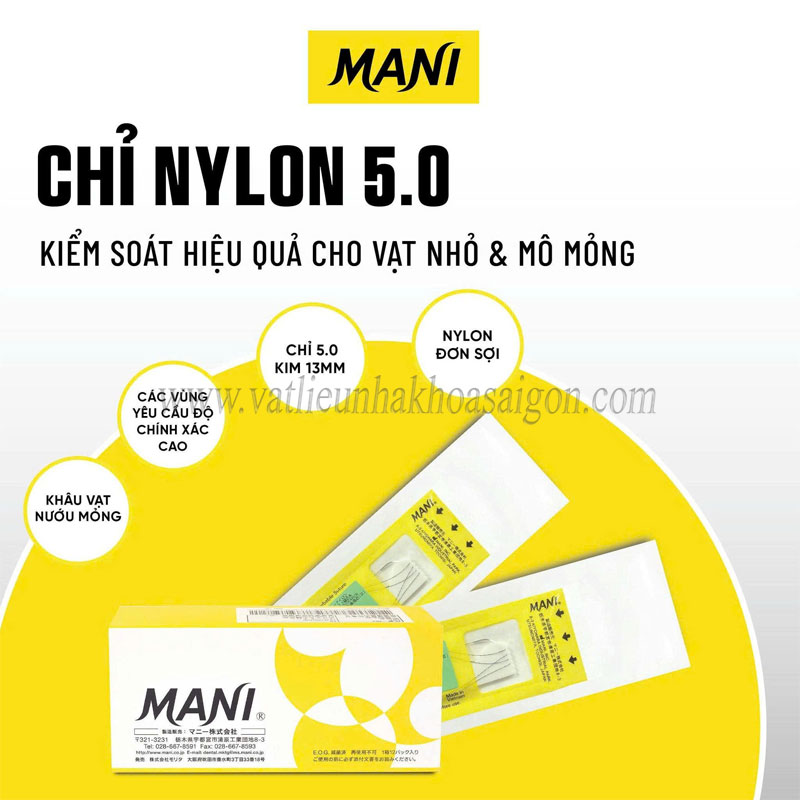 Chỉ khâu phẫu thuật không tiêu tiệt trùng Nylon - Mani