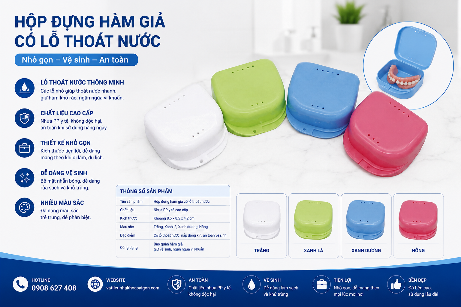 Hộp Đựng Hàm Giả Có Lỗ Thoát Nước